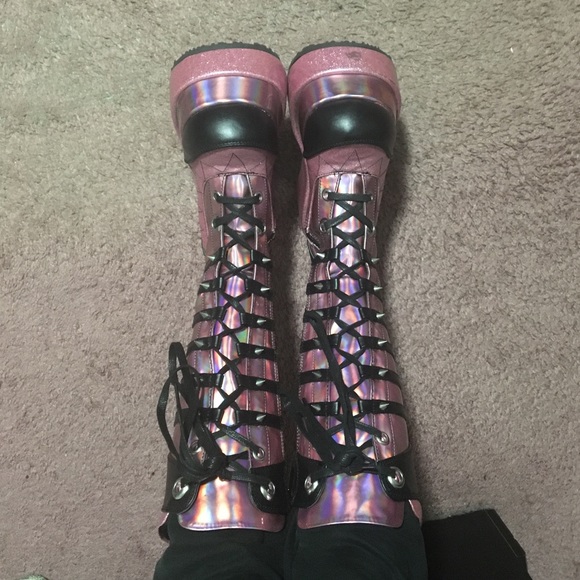 Demonia Shoes - Demonia Bear-205 Pink-and-Black Platform Boots